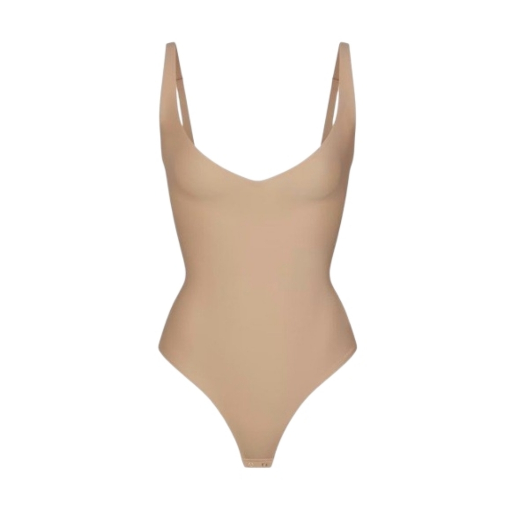 NWT SKIMS Body Core Sculpt Plunge Thong Bodysuit Nude Clay Small